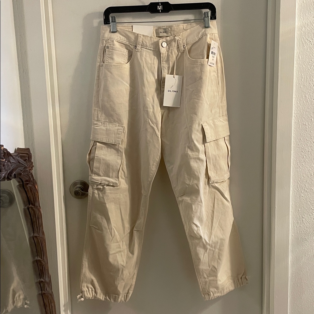 Nwt Dl1961 Sz 26 X 26” Flax Gwen Beige Cotton Blend Cargo Jogger Pants $216.00